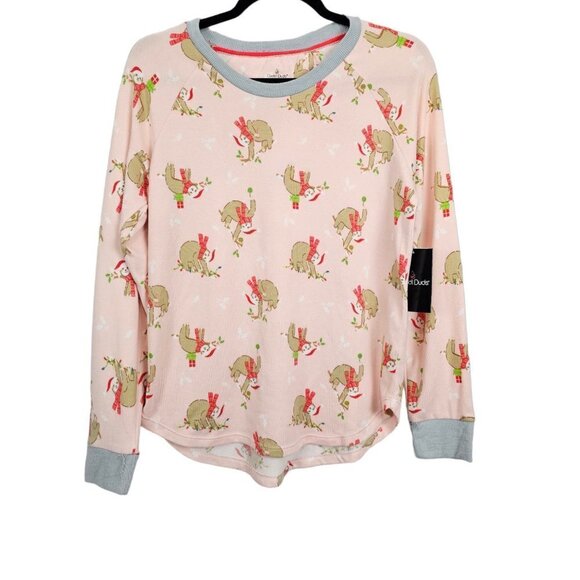 🏆Cuddl Duds Christmas Sloth Lounge Pink Pajama Top - Picture 1 of 4